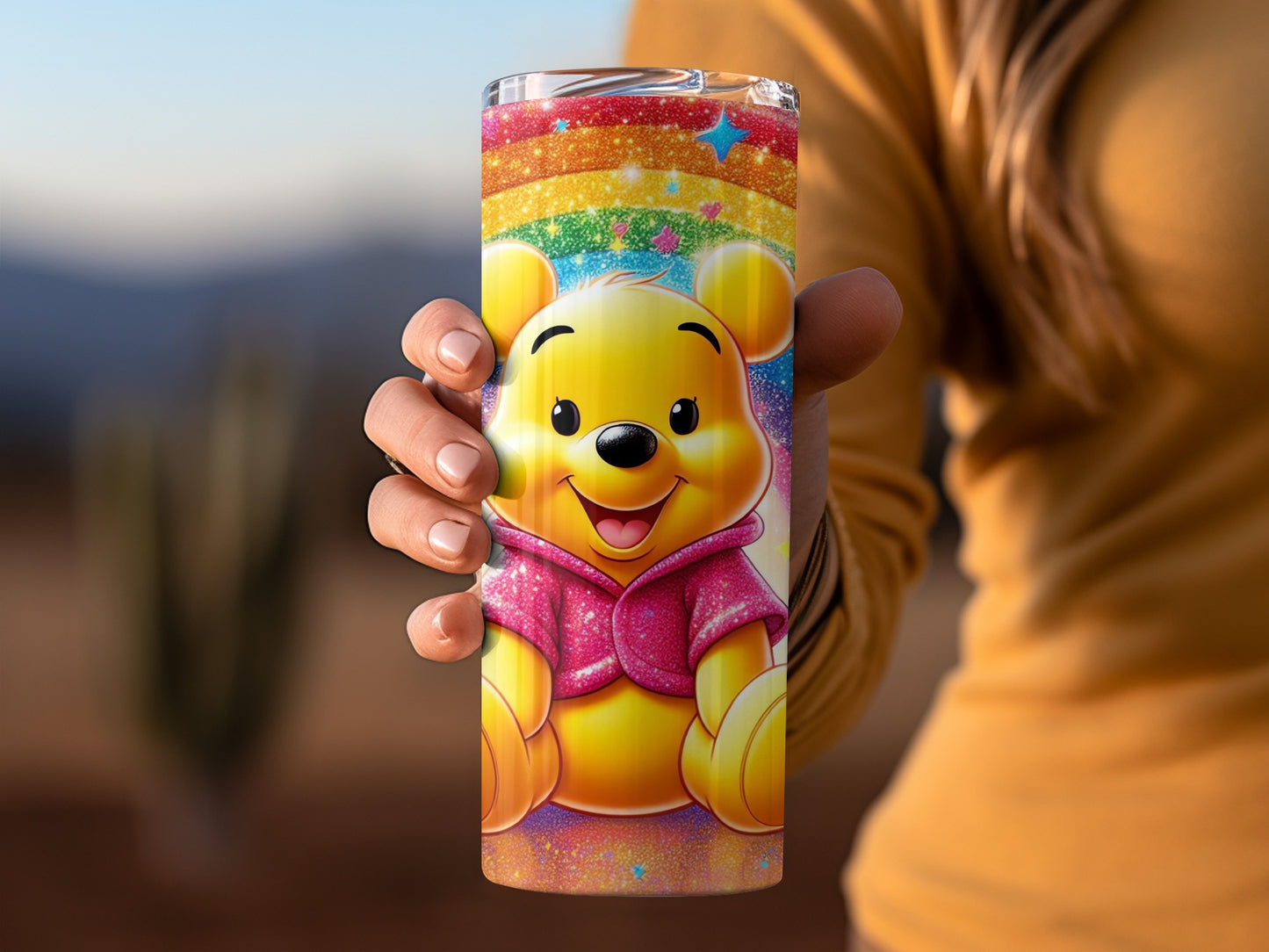 Cartoon Bear With Rainbows And Stars Design Tumblers