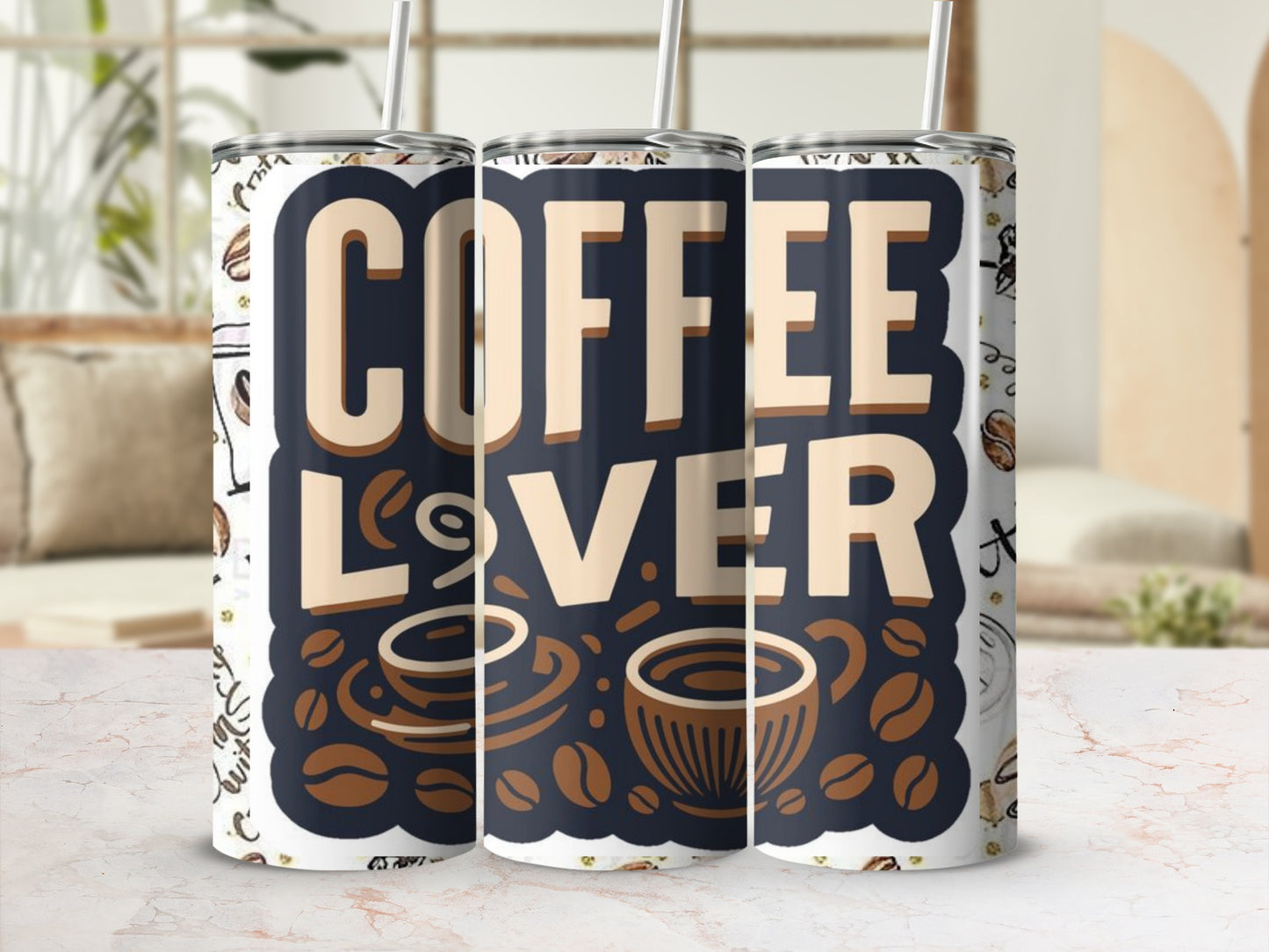 Coffee Lover Tumbler Cup with Straw for Hot Cold Drinks