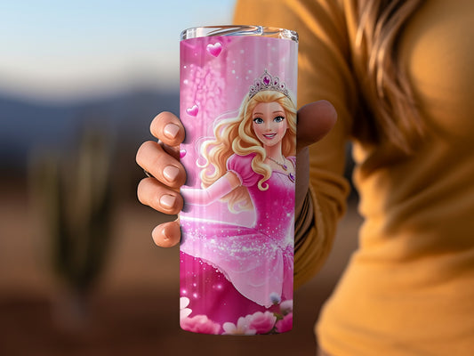 Barbie Princess surrounded by Roses Hearts and Sparkling Tumblers