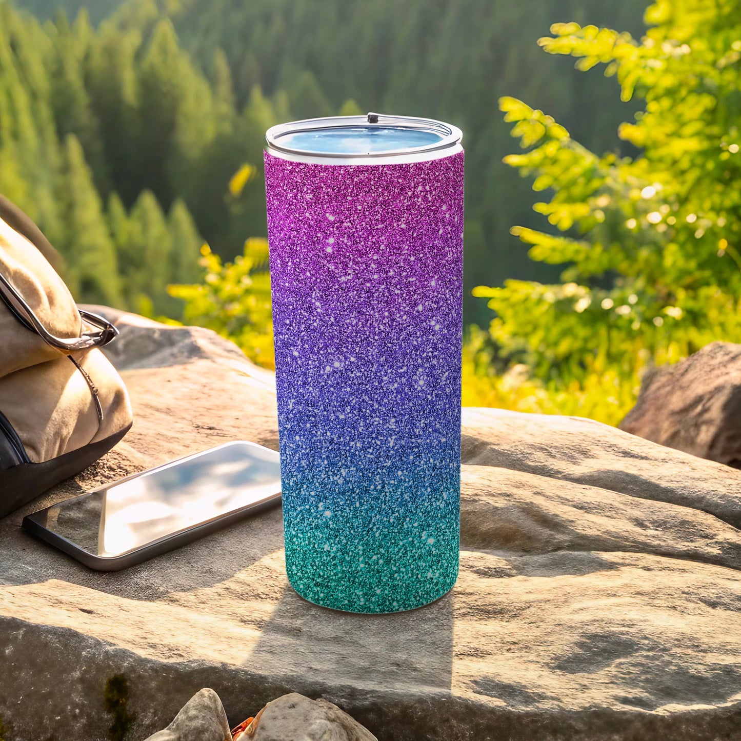 Ombre Glitter Purple Blue Teal Gradient Skinny Tumbler product type