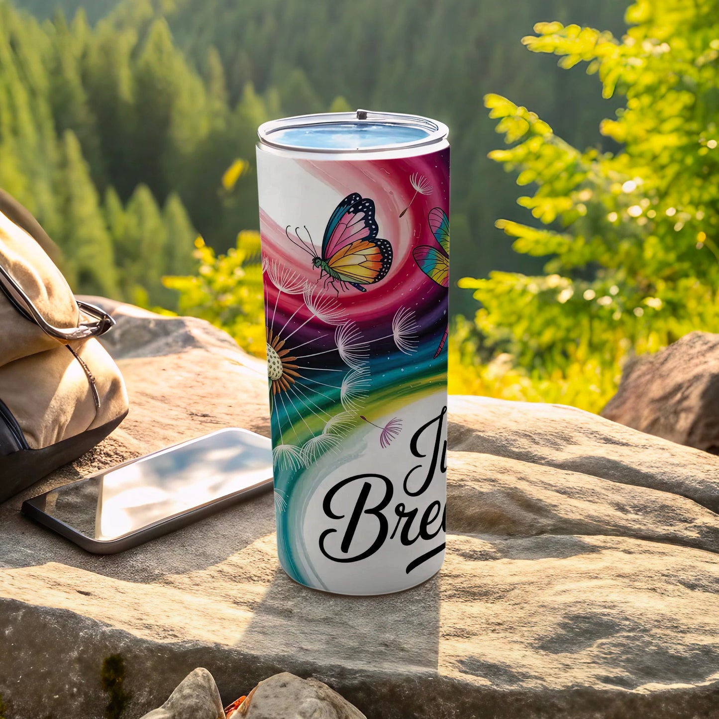 Colorful Just Breathe Butterfly Tumbler Cup