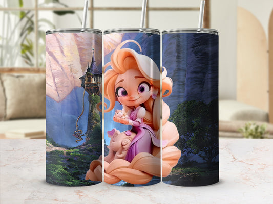 Cute Tower Princess with Long Hair Tumbler Cup