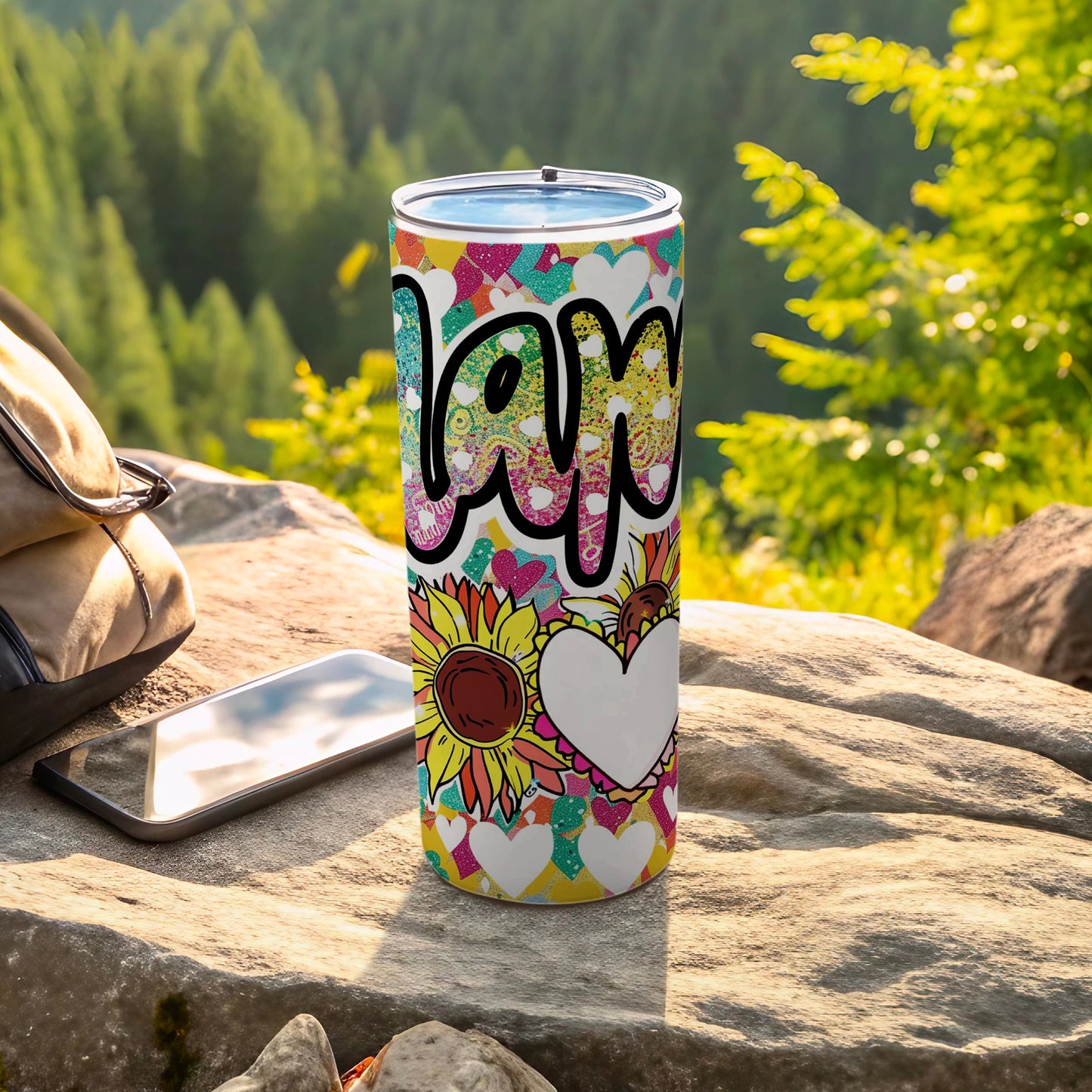 Vibrant Love Design Tumbler With Sunflowers Hearts