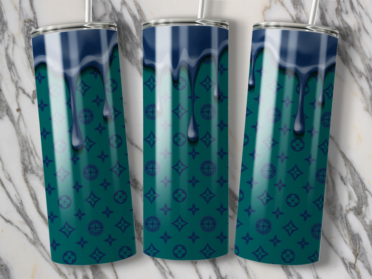 Seattle Mariners Style Dripping Paint Look Pattern Tumblers