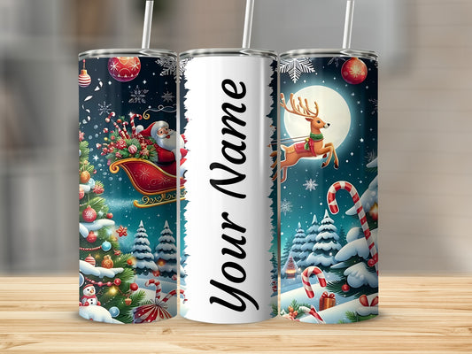 Personalized Santa and Reindeer Christmas Tumbler