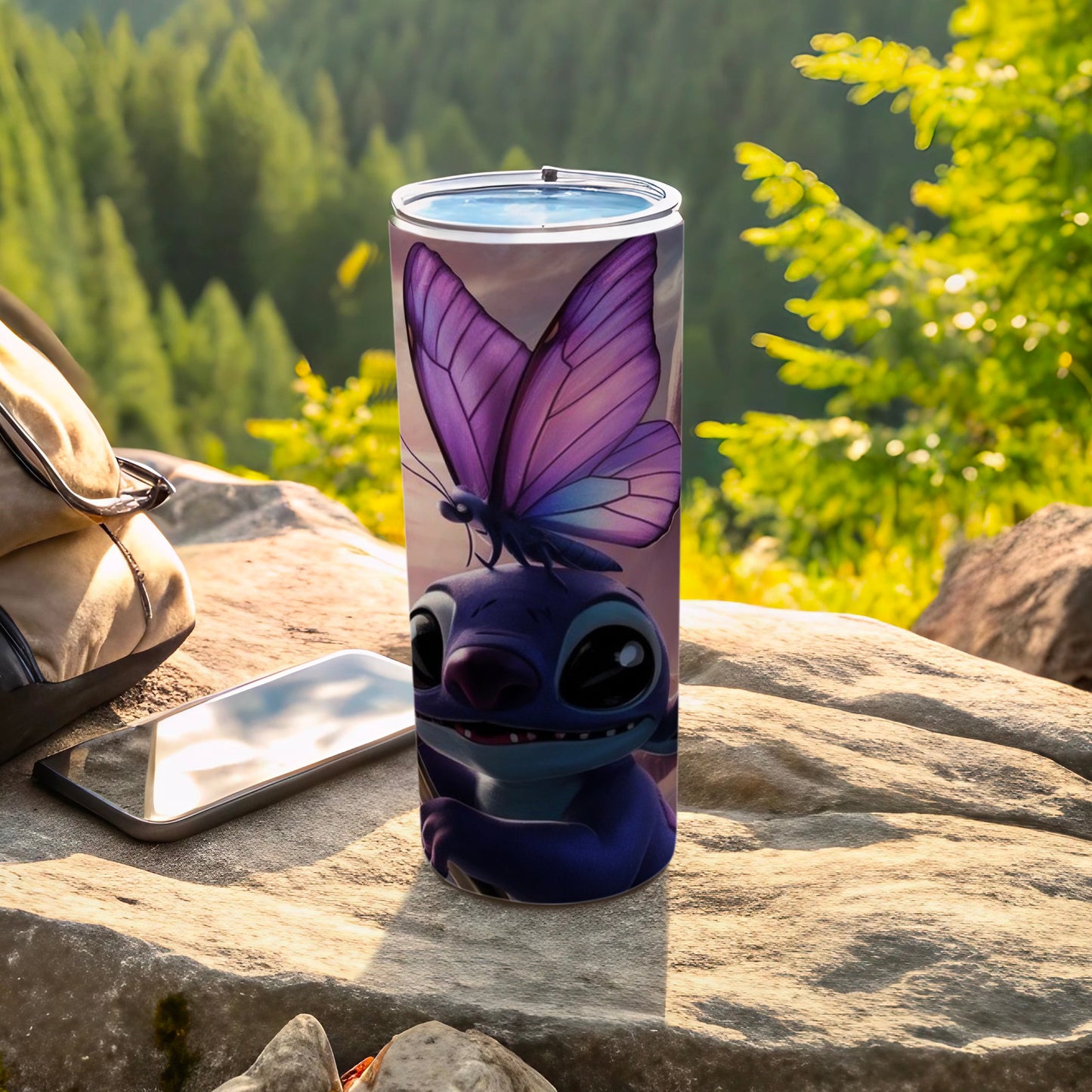 Cute Blue Character with Purple Butterfly Tumbler