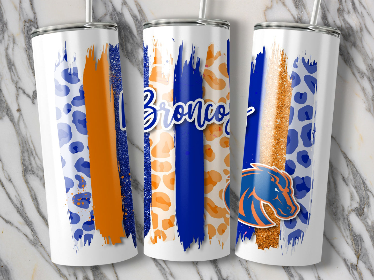 Broncos Brushstrokes Stripes In The Blue Orange Colors Tumblers