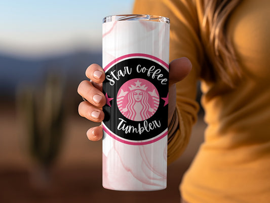 Star Coffee Tumbler with Stylish Pink Design