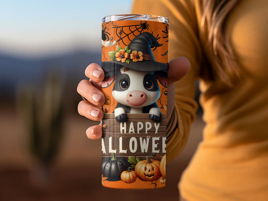 Adorable Halloween Cow and Pumpkins Design Tumbler