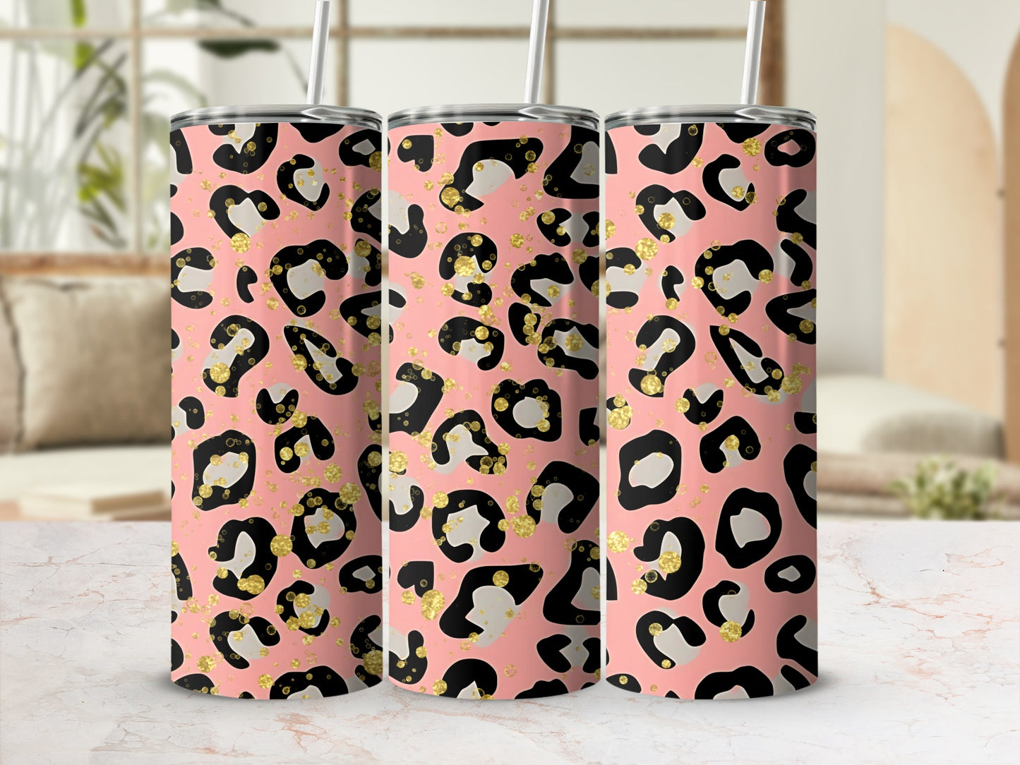 Pink and Black Leopard Print Skinny Tumbler