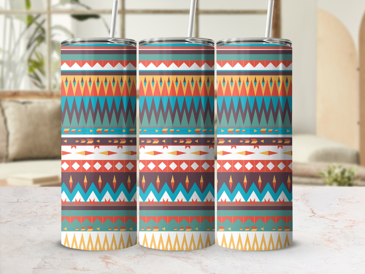 Colorful Geometric Pattern Insulated Tumbler Product