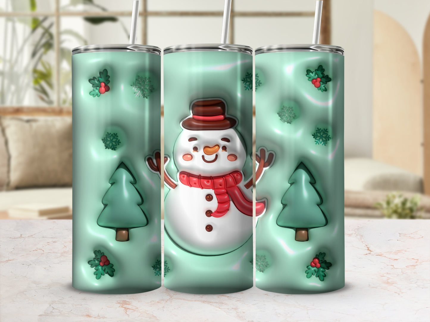 Festive Snowman and Christmas Tree Tumbler product
