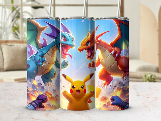 Colorful Charizard and Pikachu Design Tumblers
