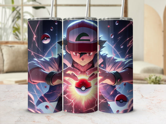 Vibrant Anime Character Tumbler With Pokeball Art Design