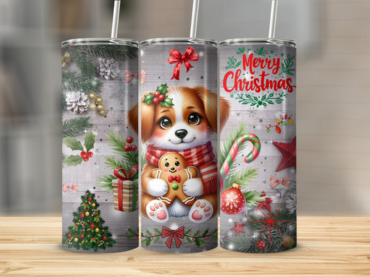 Festive Christmas Puppy Tumblers with Holiday Designs