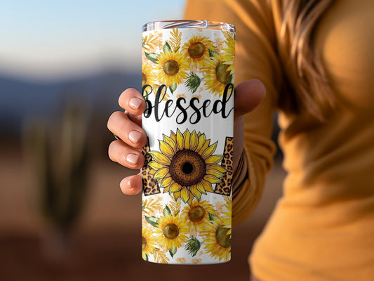 Blessed Sunflower and Leopard Print Tumbler