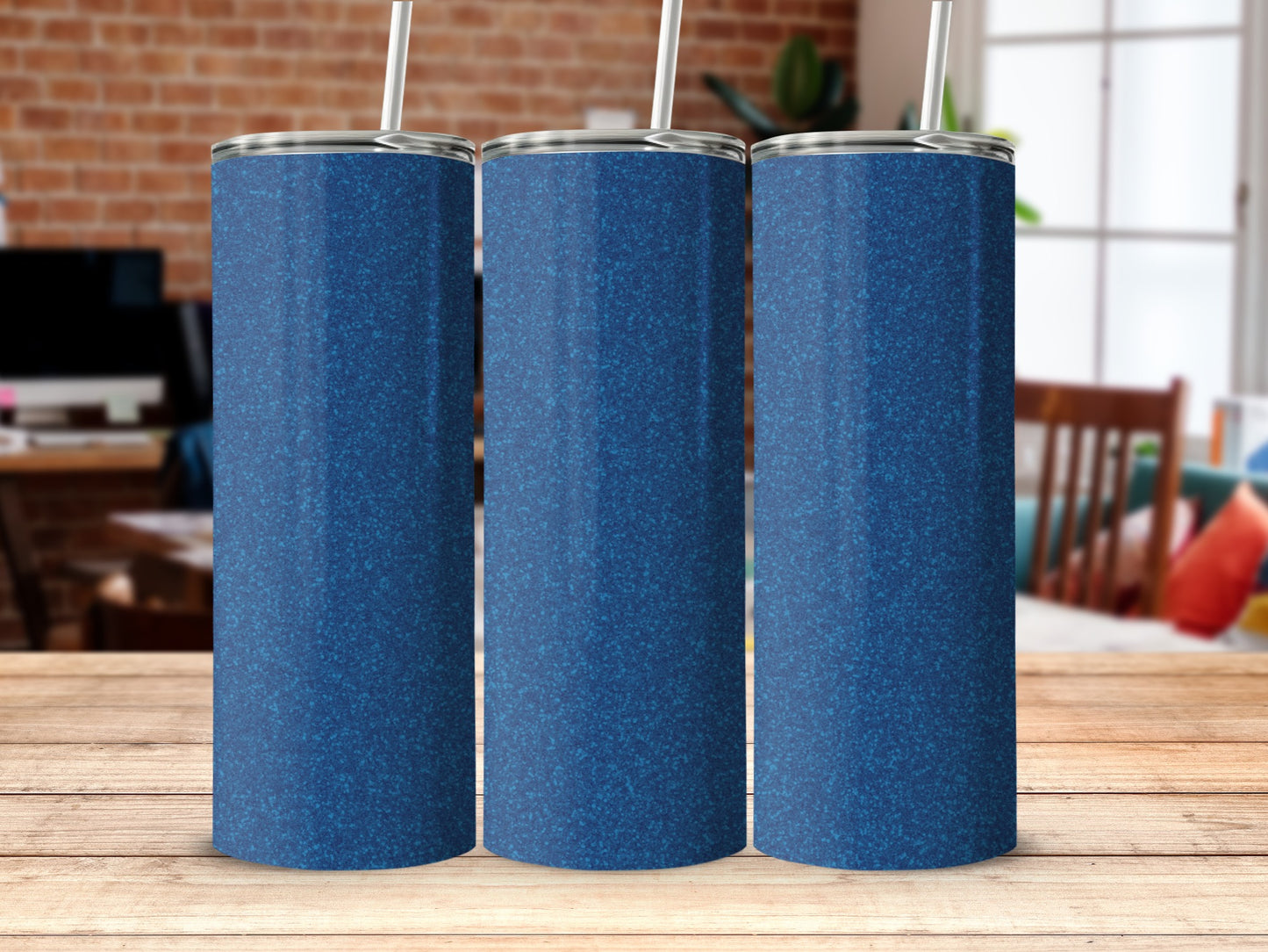 Sparkling Blue Insulated Tumbler With Lid and Straw