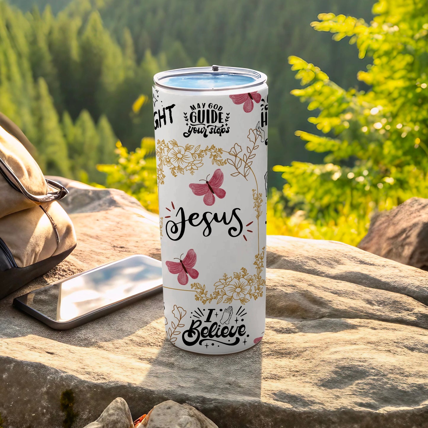 Inspirational Jesus Butterfly Design Tumbler for Believers