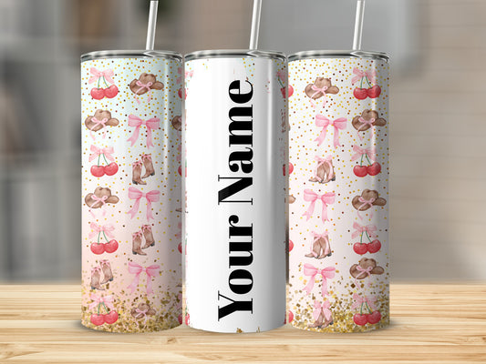 Personalized Pink Bows Hat Cherry Custom Tumbler
