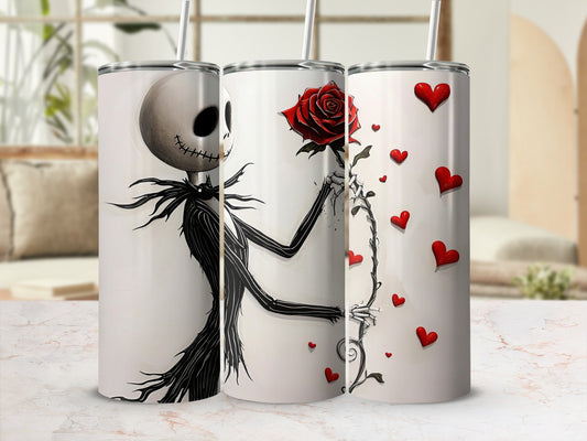 Romantic Skeleton with Red Rose Tumbler Product