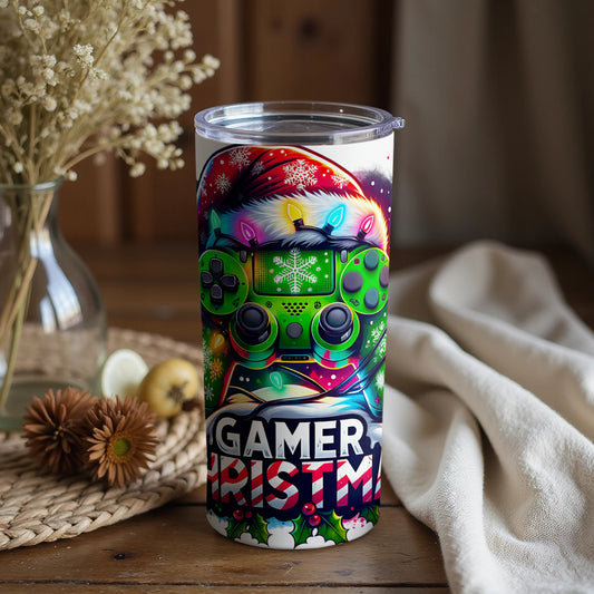 Gamer Christmas Themed Tumbler with Snowflakes