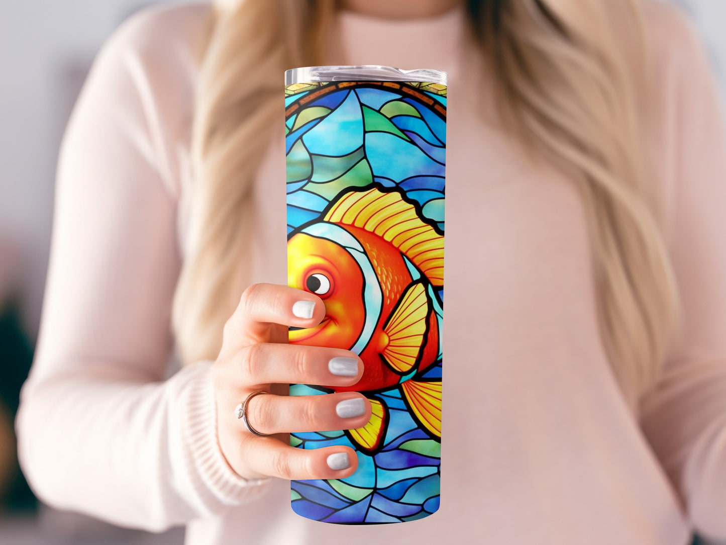 Colorful Fish Art Stained Glass Look Tumbler Product