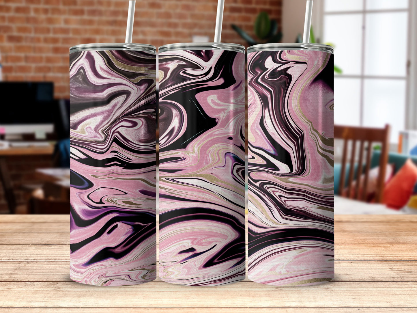 Stylish Pink and Black Swirl Design Tumbler Product