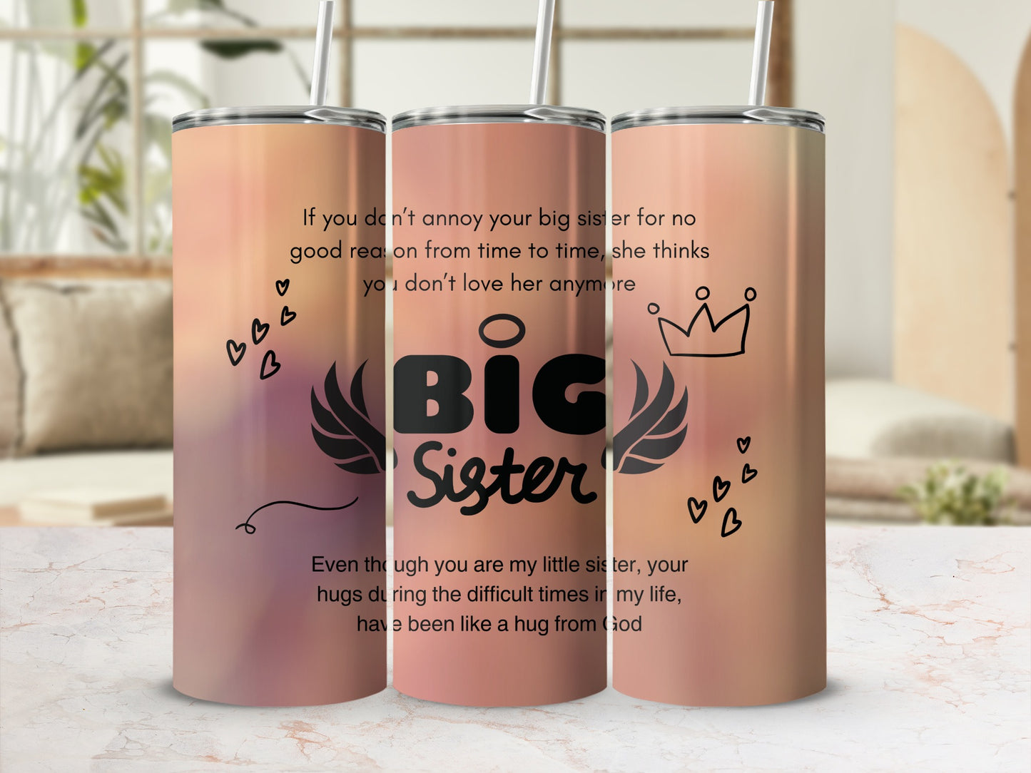 Big Sister Insulated Tumbler with Heart Design