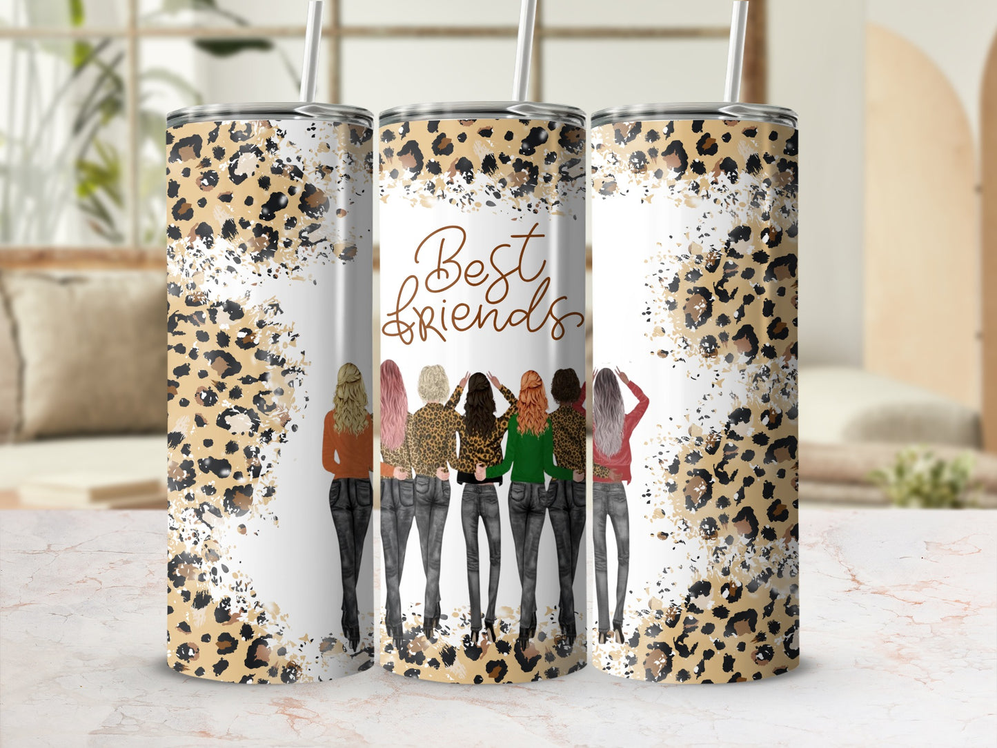 Best Friends Leopard Print Tumbler With Straw