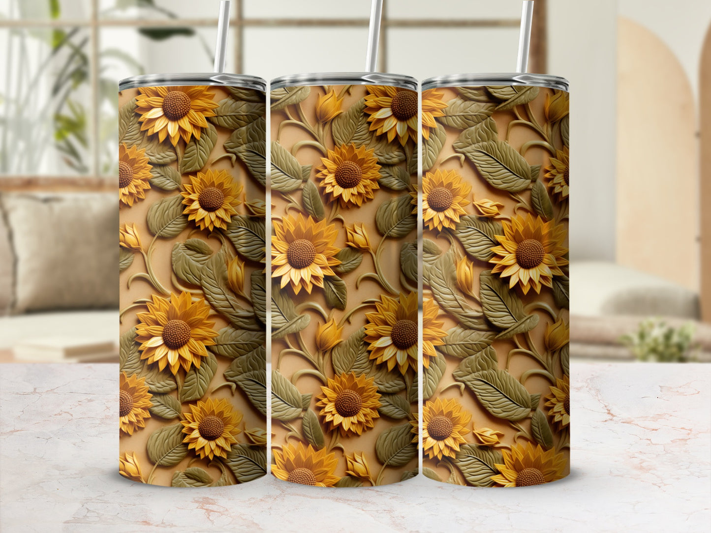 Sunflower and Leaves Insulated Tumbler Cup Product