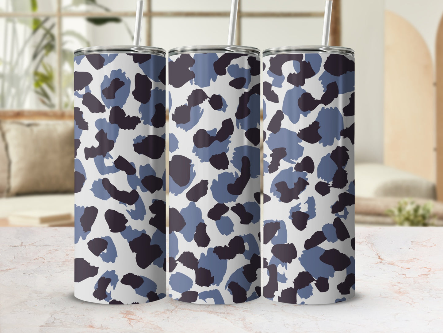 Blue and Black Abstract Patterned Insulated Tumbler