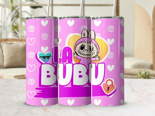 Cute Pink La Bubu Hearts and Swirls Drink Tumbler