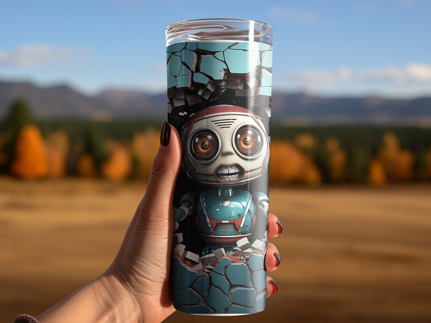 Custom Robot Artwork Tumbler for Unique Drinkware