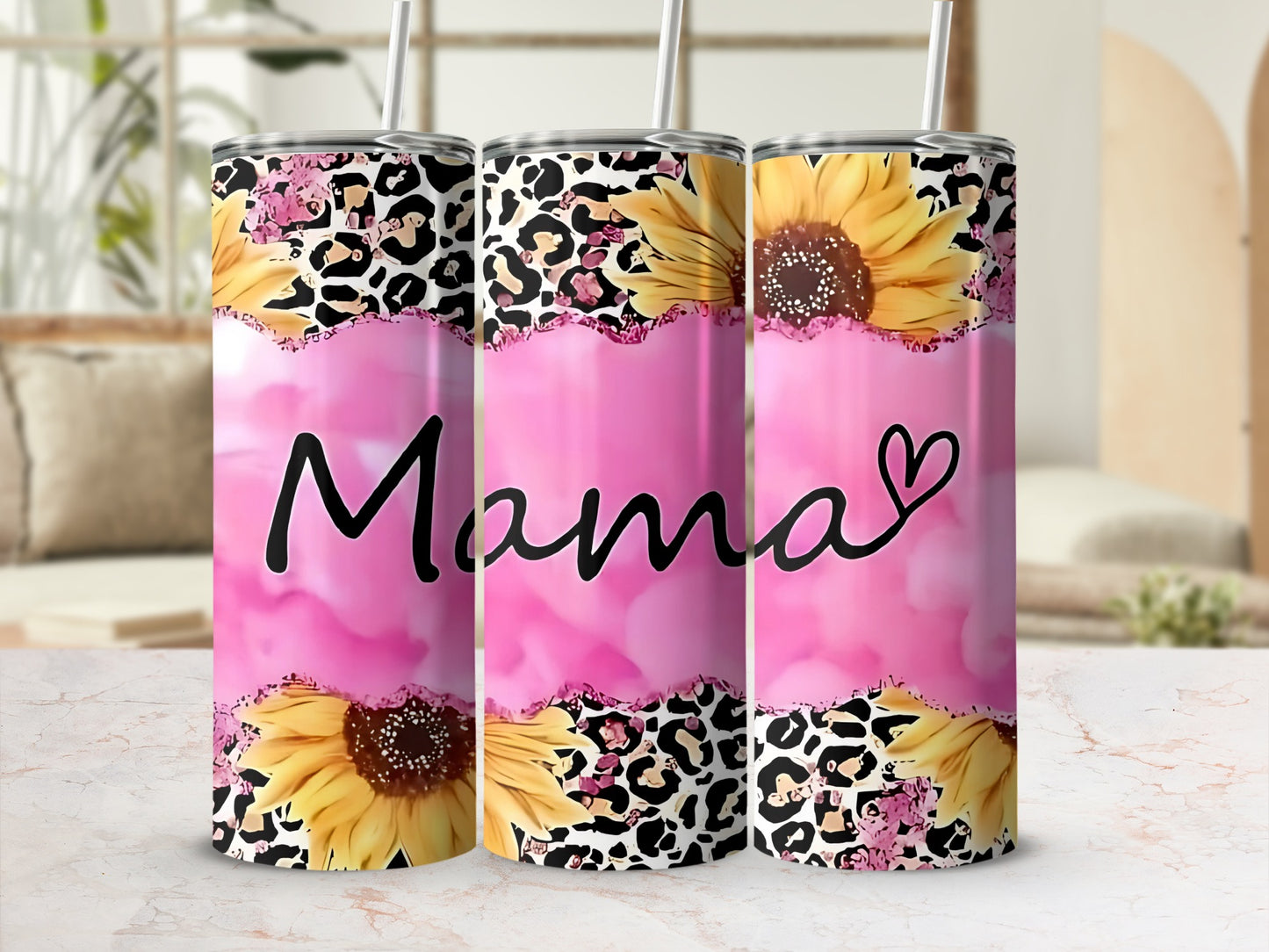 Mama Sunflower Leopard Print Tumbler for Moms Gift Idea