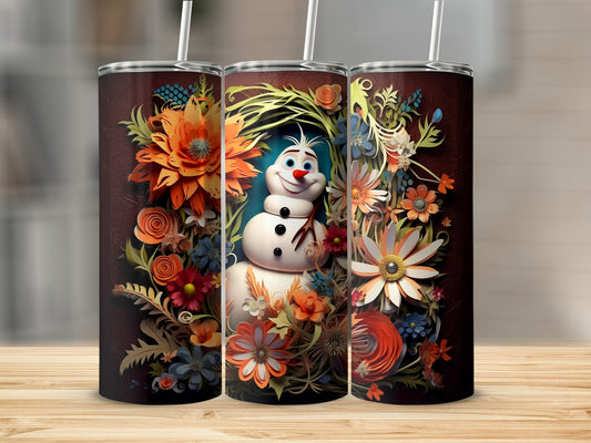 Floral Snowman Design Insulated Tumbler Cup 20oz