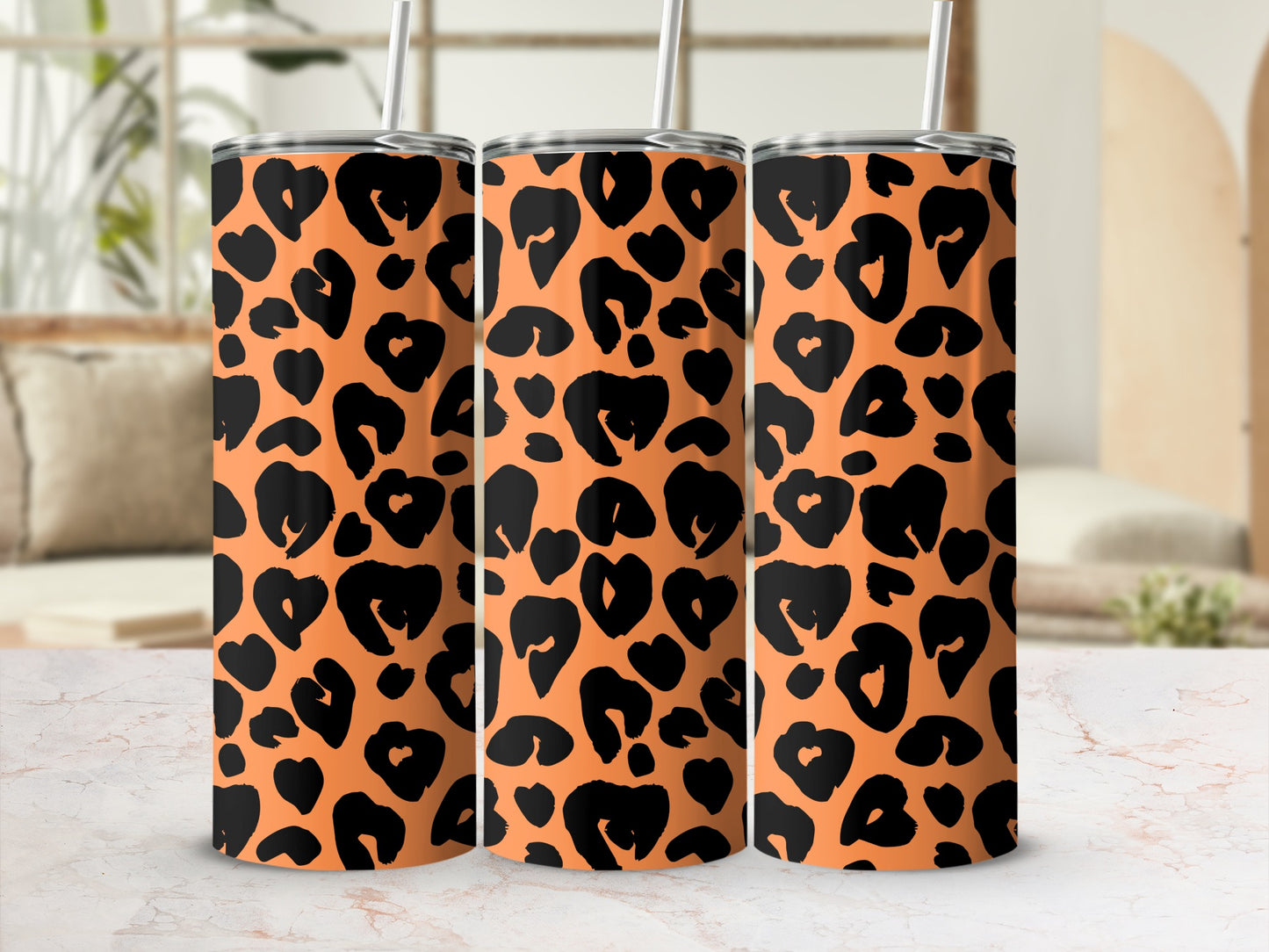 Orange Black Heart Leopard Print Tumbler Cup Product