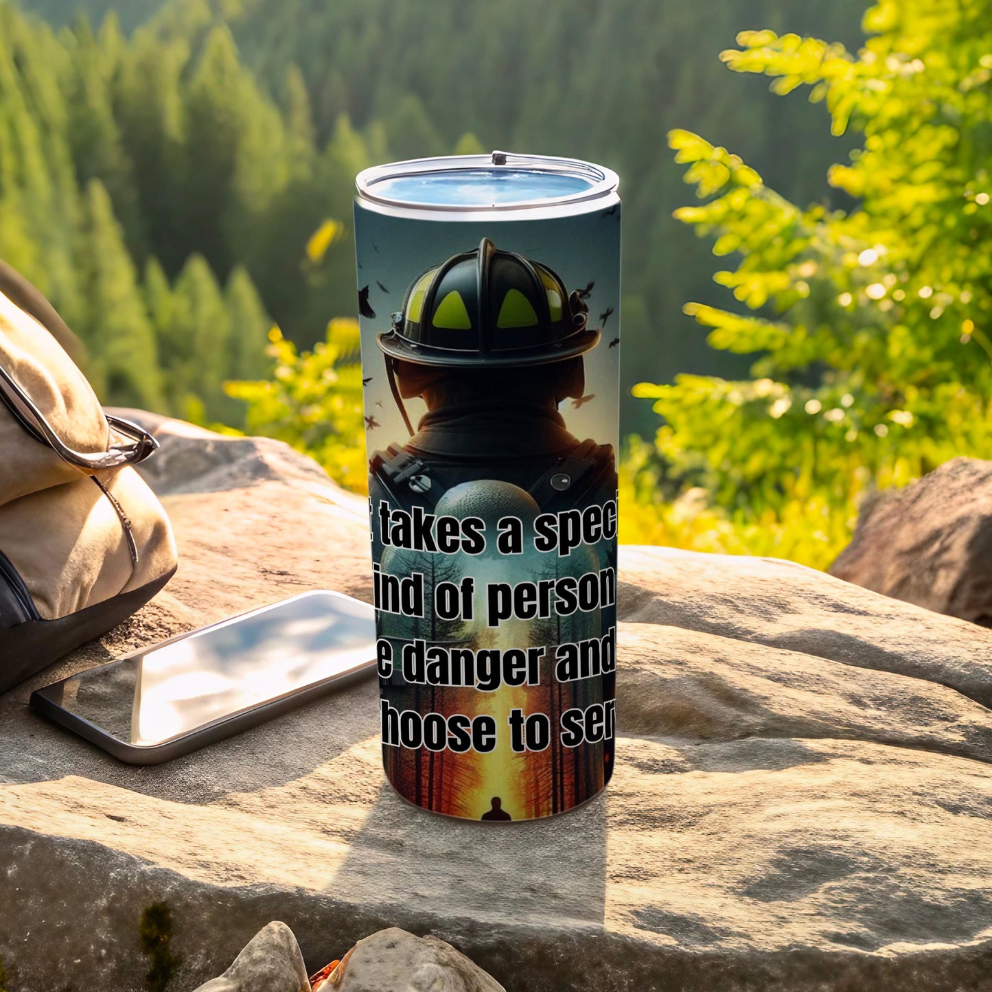 Firefighter Tribute Travel Tumbler with Inspirational Quote