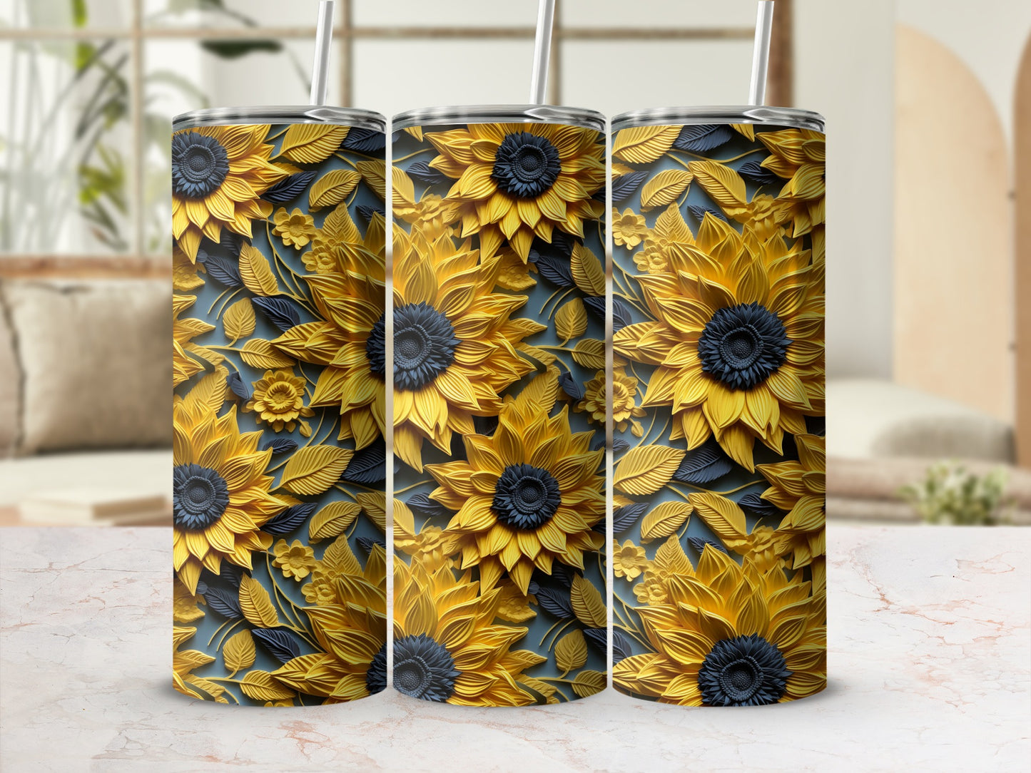 Yellow and Blue Sunflower Patterned Tumbler Product