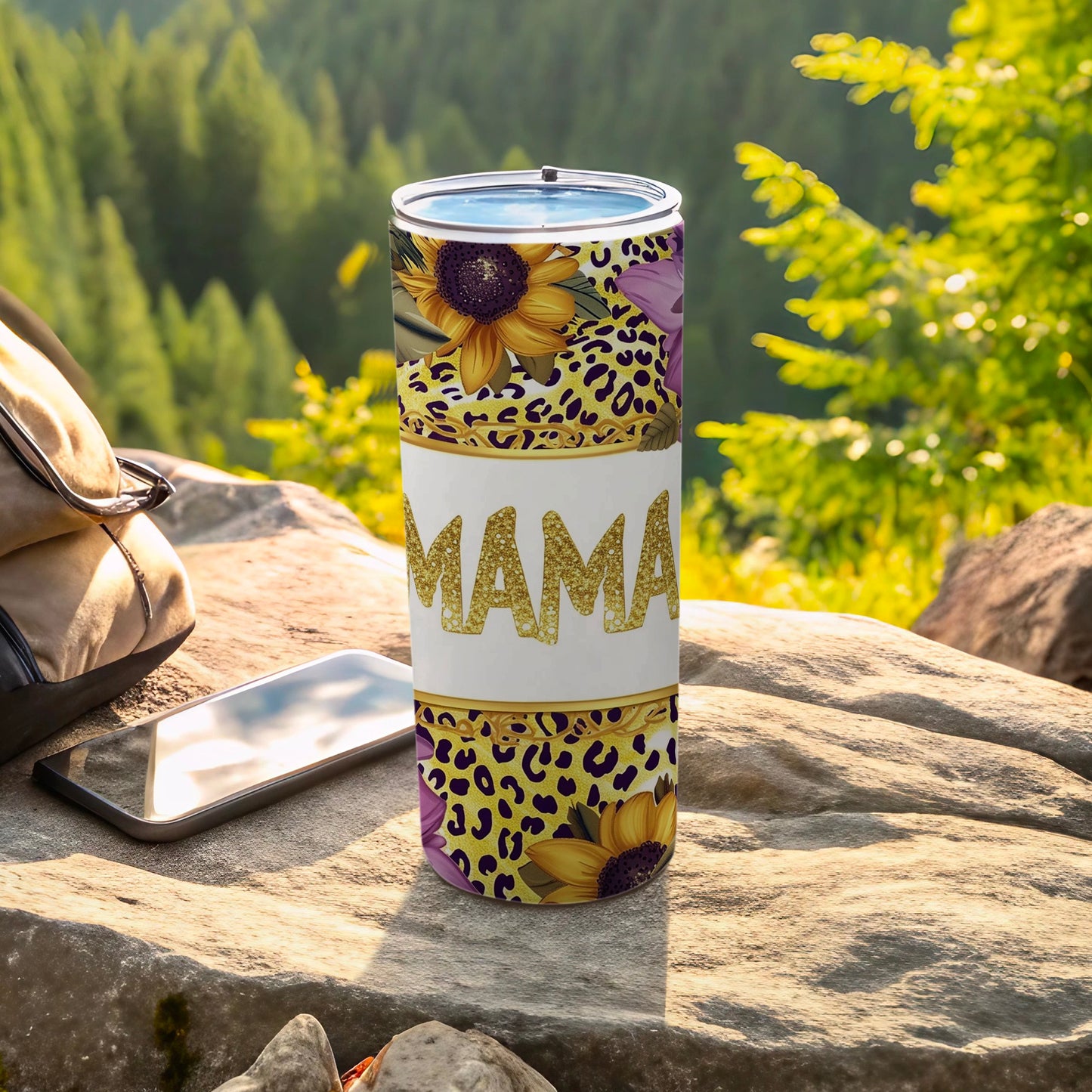 Mama Sunflower and Leopard Print Tumbler