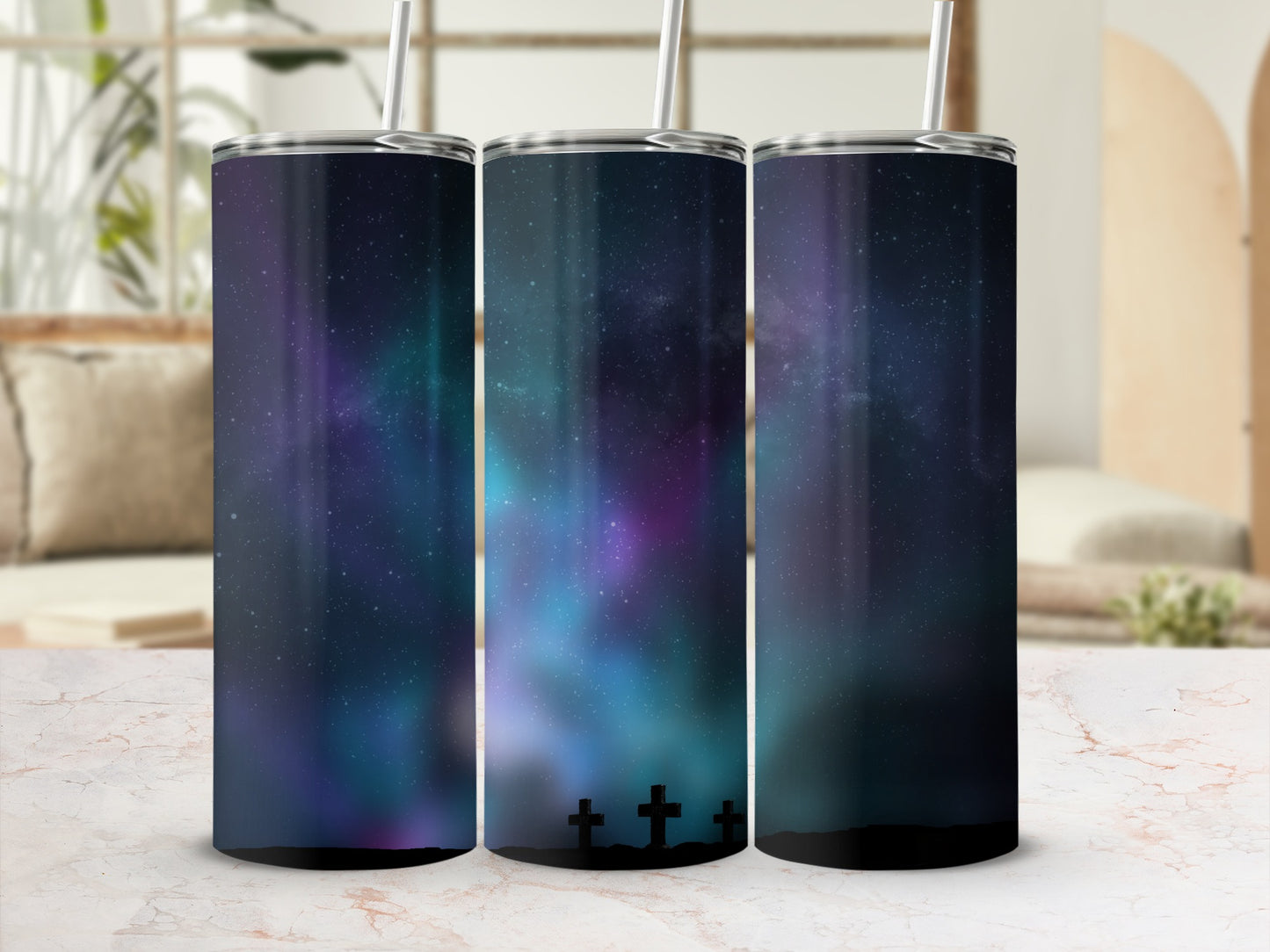 Starry Sky and Crosses Design Tumbler Cup