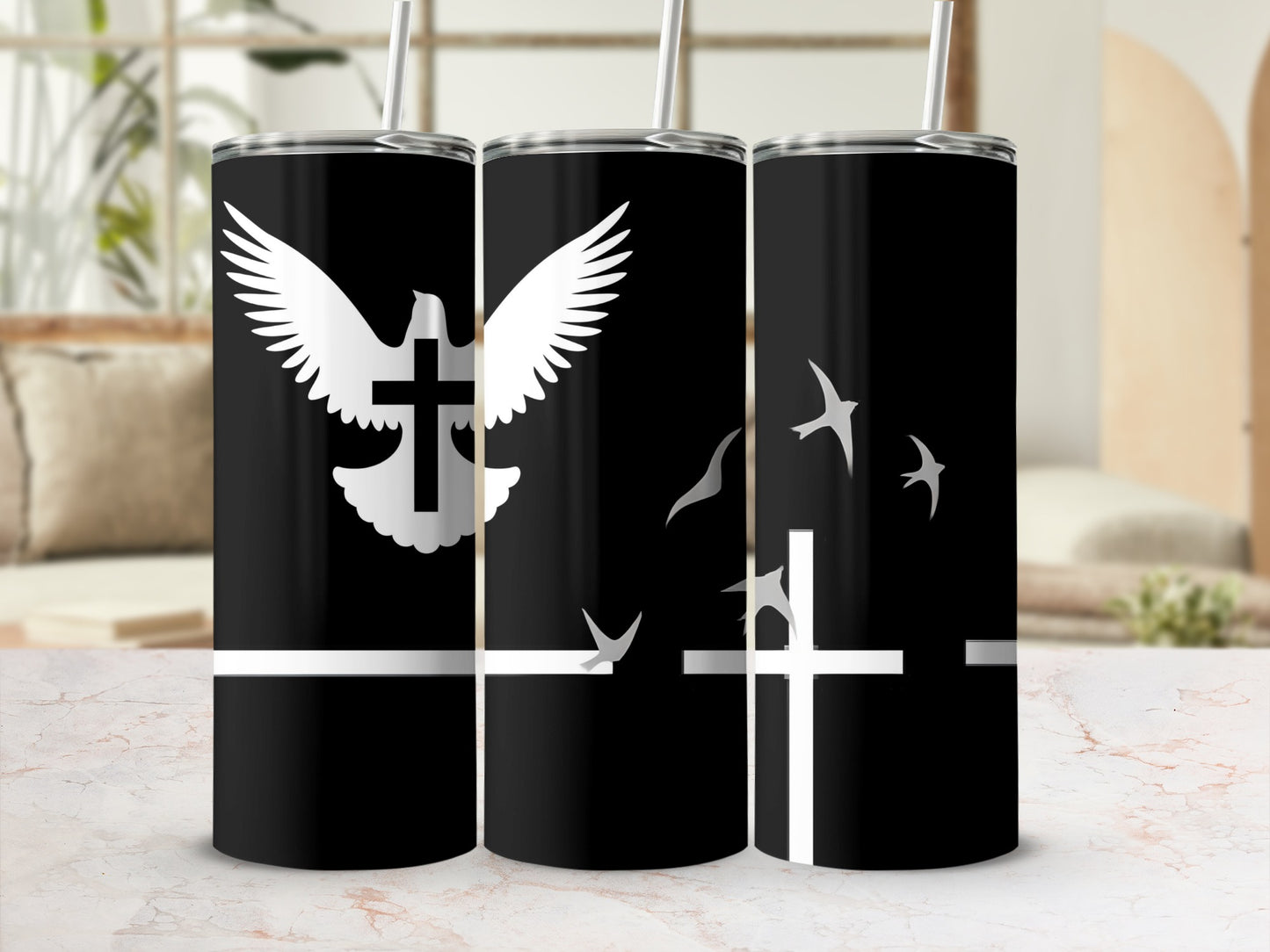 Religious Themed Tumbler with Cross and Dove