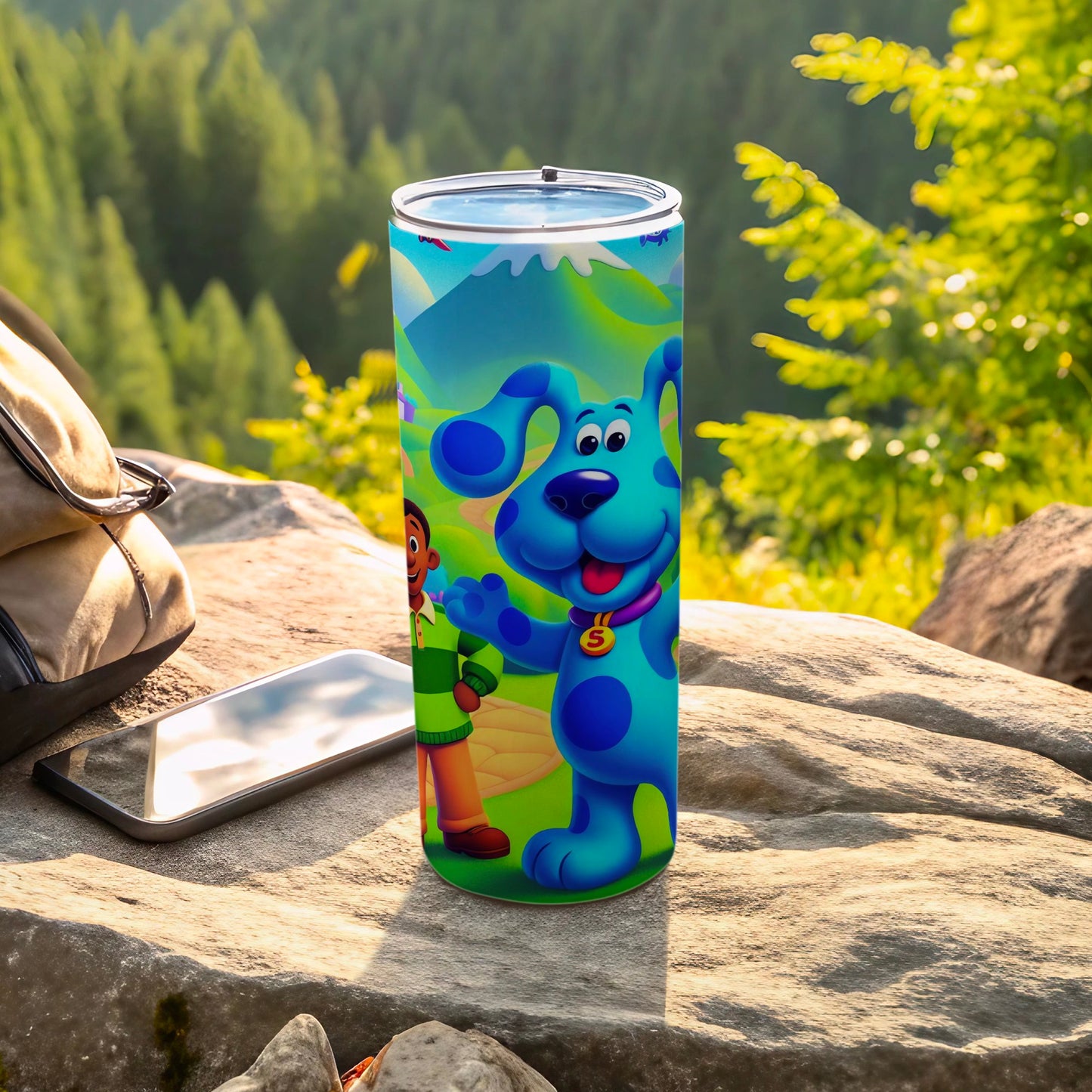 Cartoon Blue Dog Themed Tumbler for Kids and Adults
