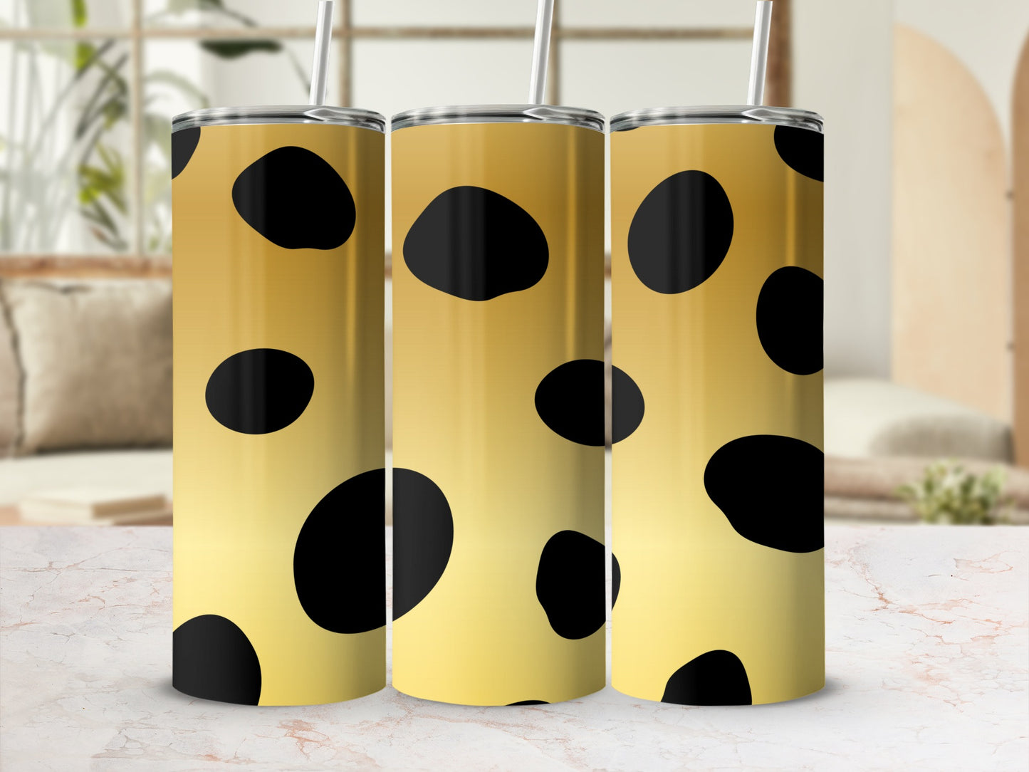 Yellow and Black Polka Dot Pattern Tumbler Product