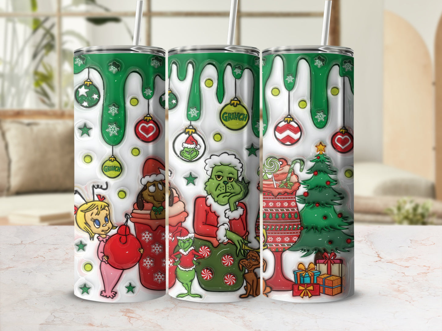 Grinch Inspired Christmas Tumblers with Cute Characters