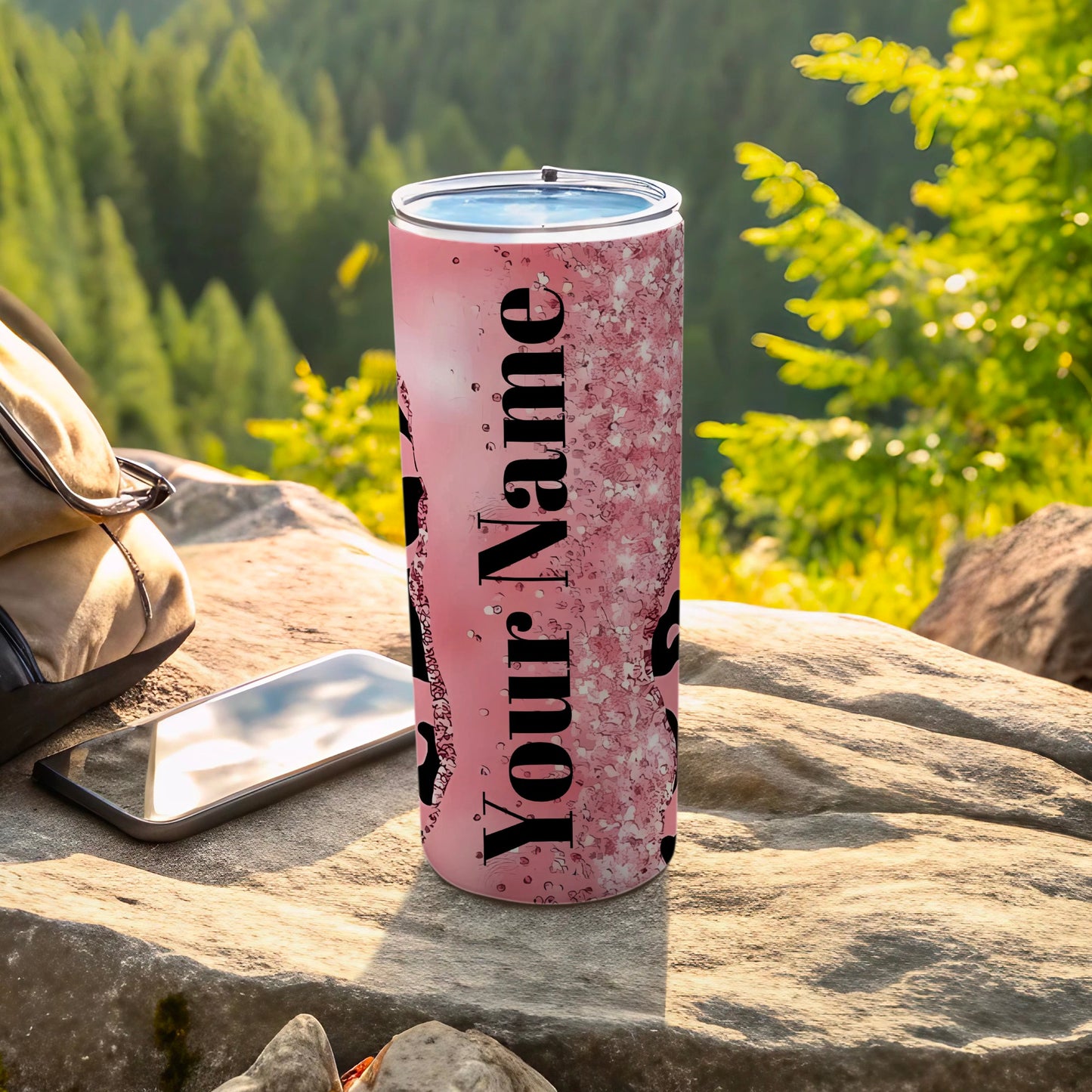 Personalized Pink Outdoor Tumbler for Hot or Cold Drinks
