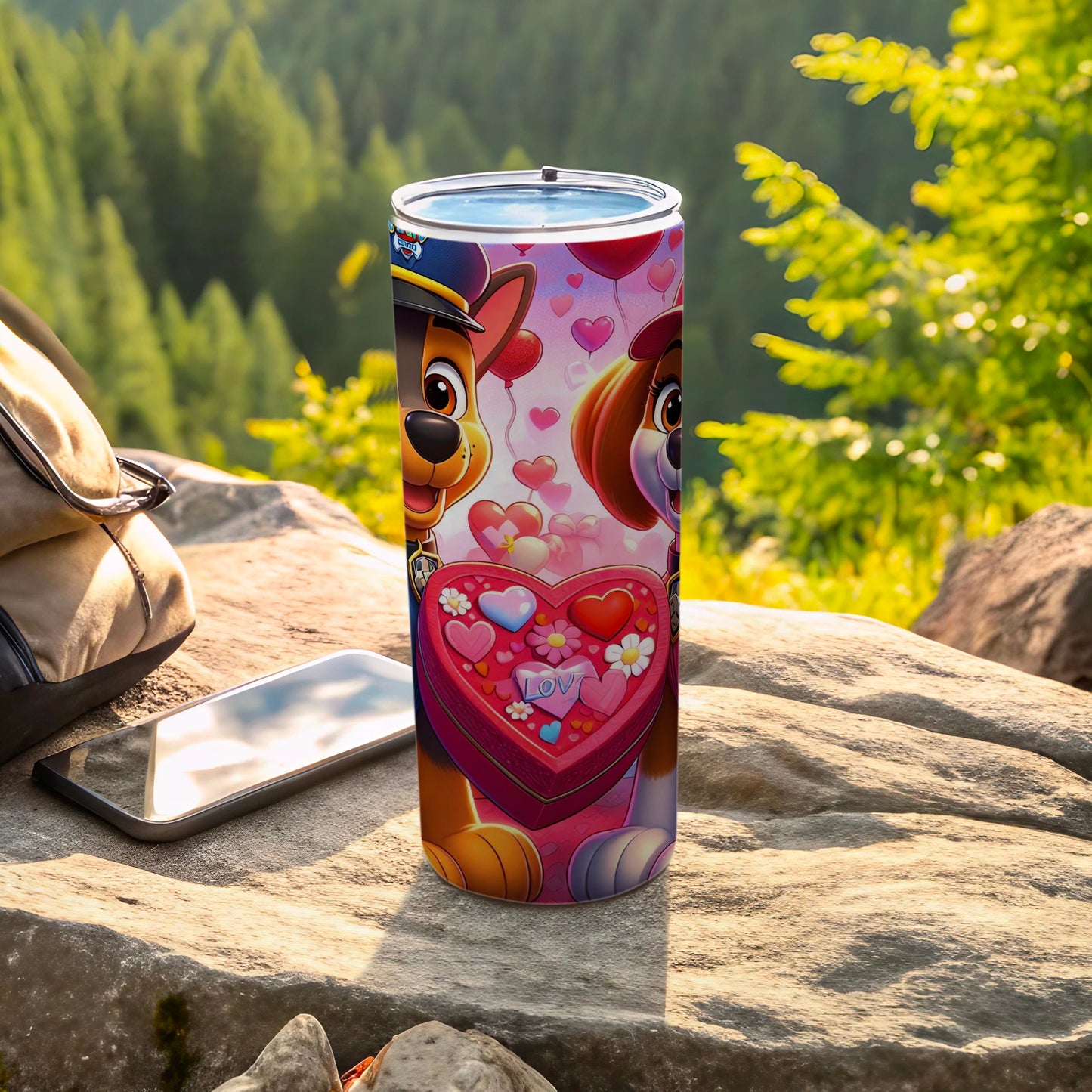 Cute Puppy Themed Love Heart Insulated Drink Tumbler