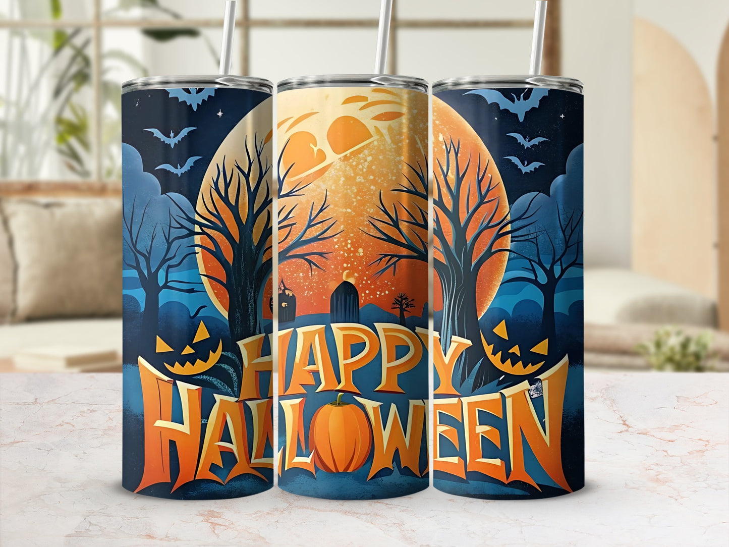 Happy Halloween Tumbler with Spooky Night Design