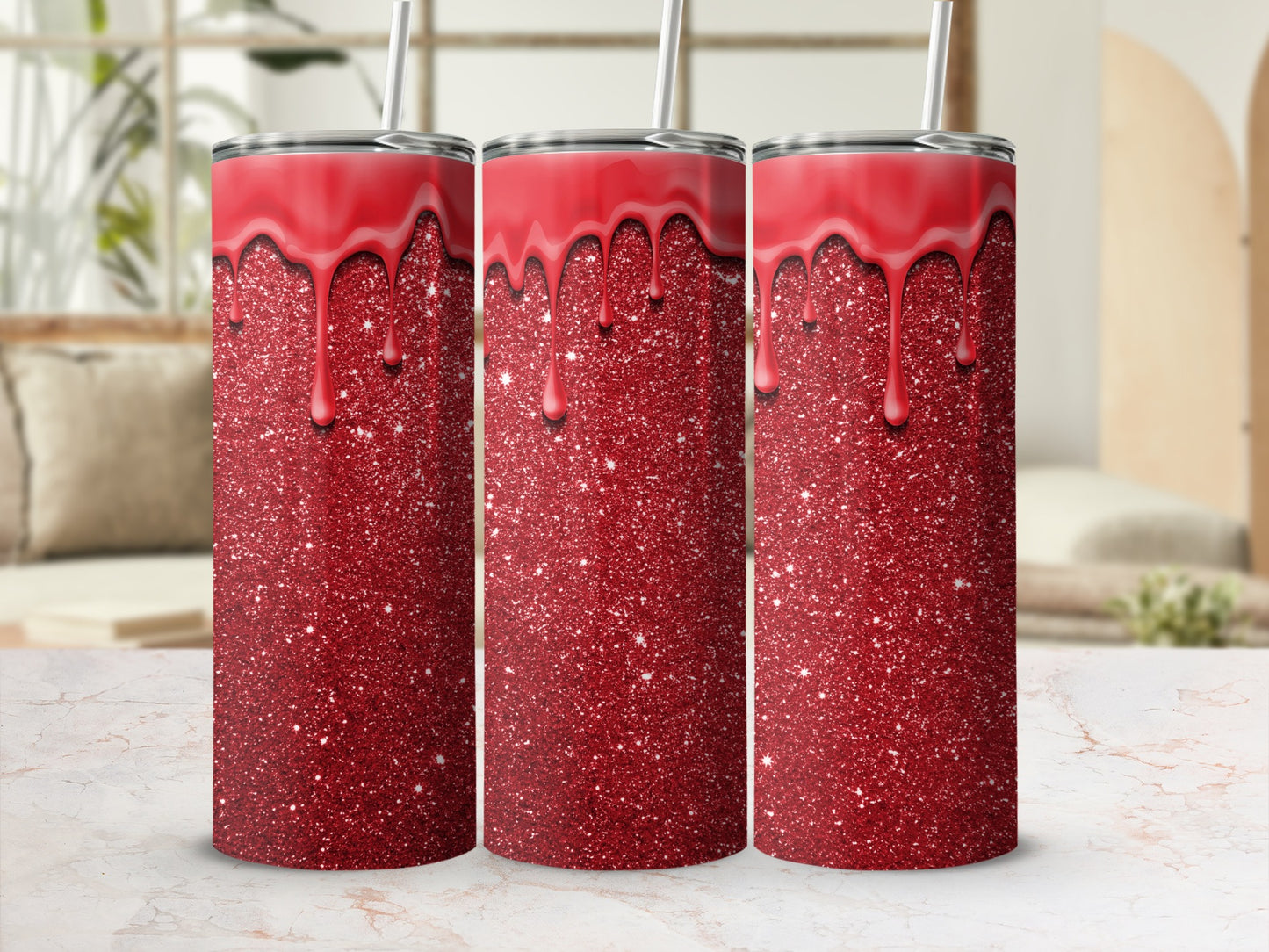 Glittering Red Drip Design Tumbler Product
