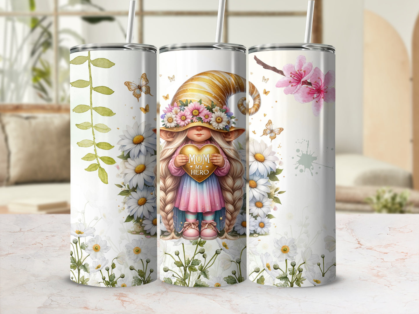 Adorable Gnome Mom My Hero Floral Tumbler Cups Product