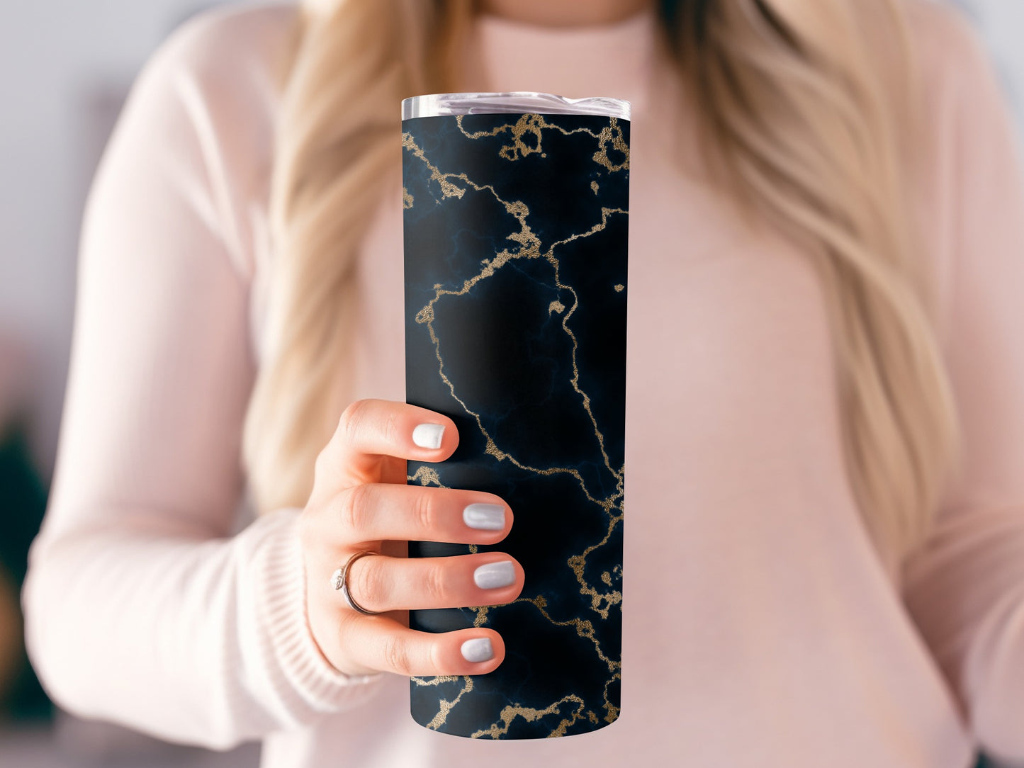 Navy and Gold Textured Abstract Marbling Design Tumblers